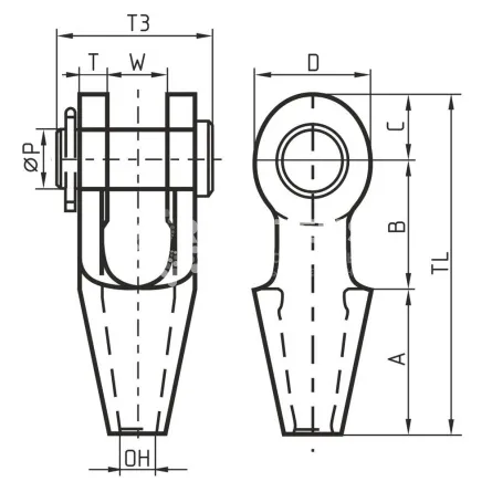 Открытый сокет с вилочным соединением OSS для троса 108-115 мм - дополнительное фото 1